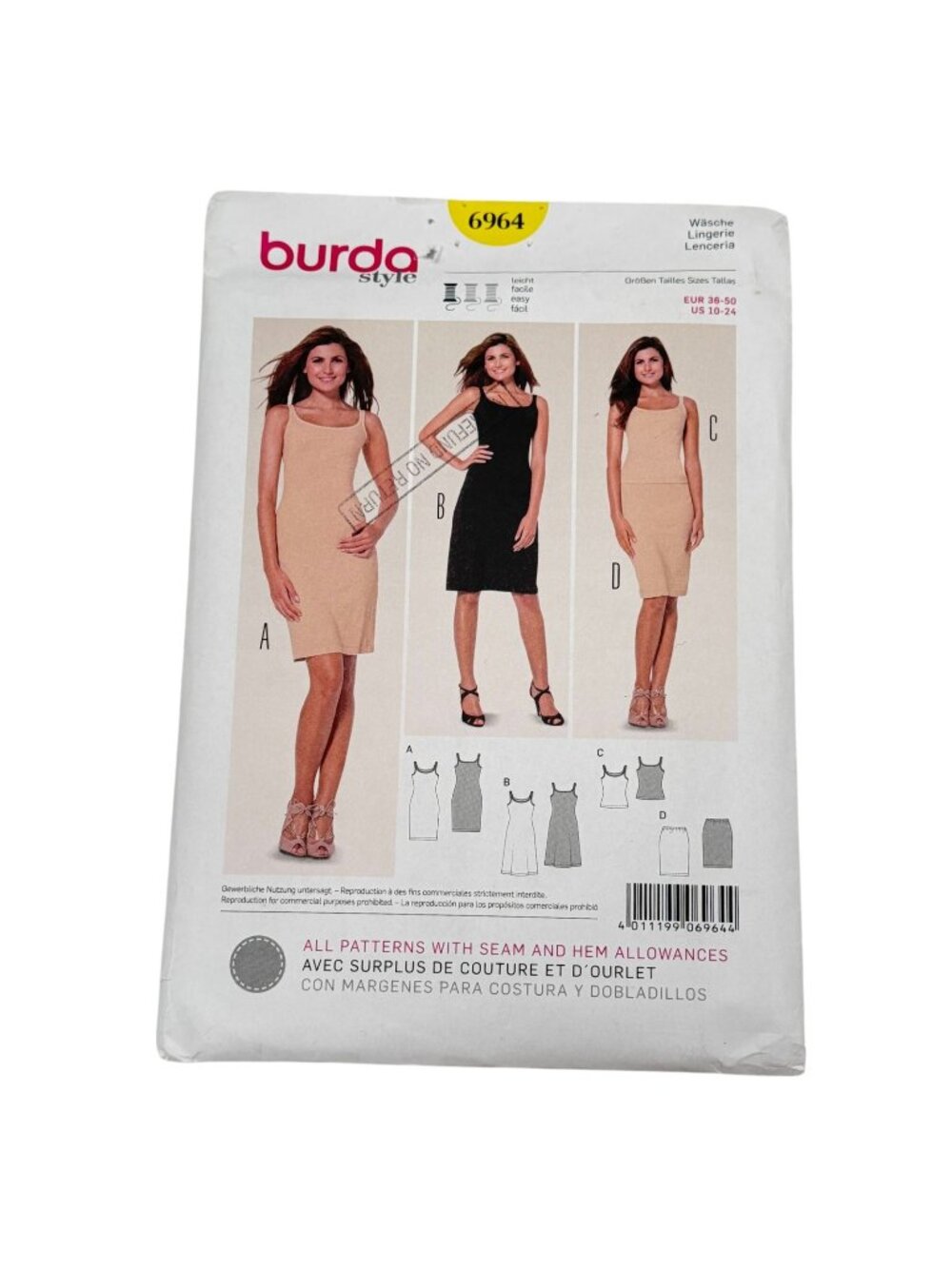 Burda 6964‎ Dress Close Fit Knit Size 10 12 14 16 18 20 24 Sew Pattern Uncut